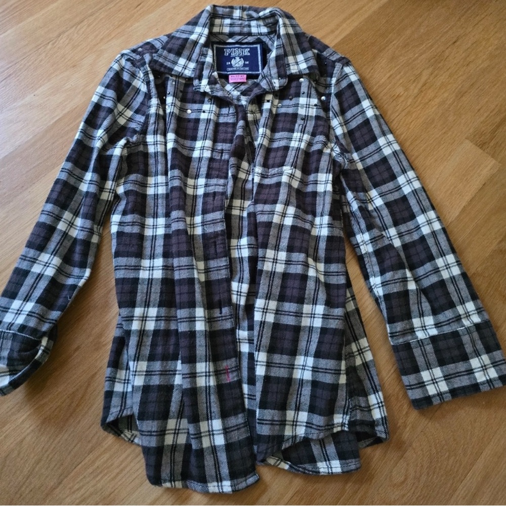 PINK Victoria's Secret Black and White Plaid Shirt